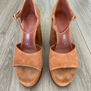 Zara Brown Suede Wedge Sandals